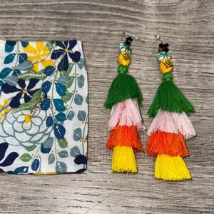 ANTHROPOLOGIE MULTICOLOR PINEAPPLE TASSEL EARRINGS W POUCH